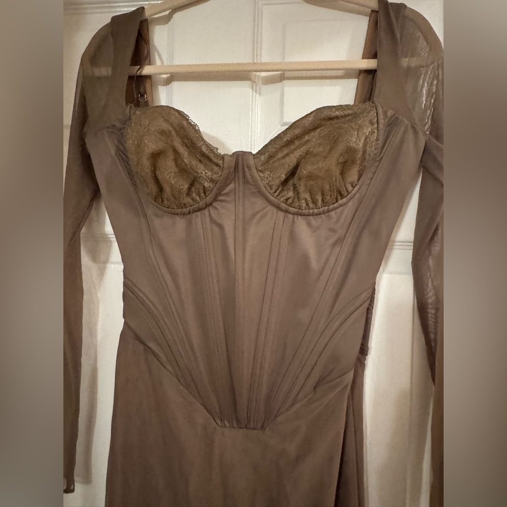House of CB Mocha Long Sleeve Corset Dress - Picture 8 of 14